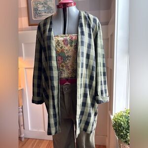Vintage Plaid Open-Front Top - Black and Green Size 7/8